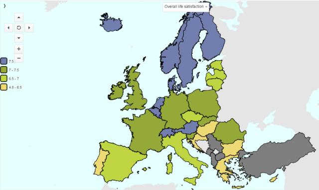 Európa boldogság térképe